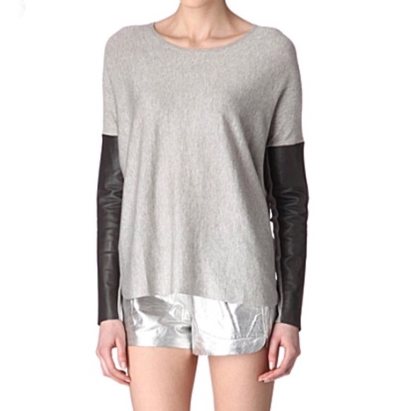 Maje Sweaters - • Maje • Pomelos Leather Panel Sweater Gray Small
